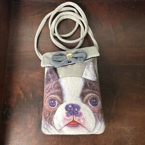 Boston Terrier Gray Dog Lover Soft Crossbody Purse Bag With Bow & Snap Closure